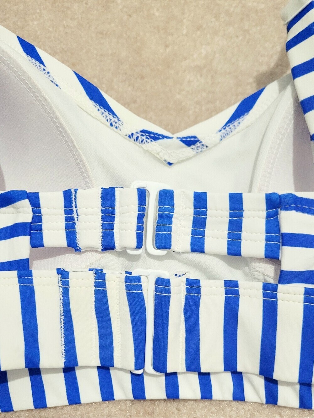 Kona Sol Blue White Stripe Bikini Swimsuit Set Top 16W Bottom XL Padded Beach - Picture 5 of 15